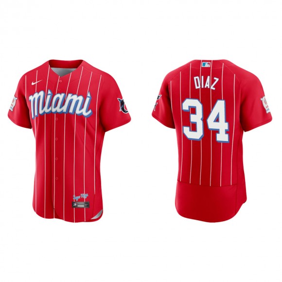 Men's Marlins Lewin Diaz Red 2021 City Connect Authentic Jersey