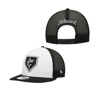 Men's Miami Marlins White Black 2022 Clubhouse Trucker 9FIFTY Snapback Adjustable Hat