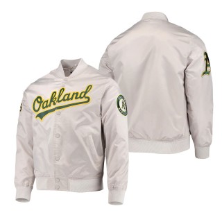 Men's Oakland Athletics Silver Wordmark Satin Full-Snap Jacket