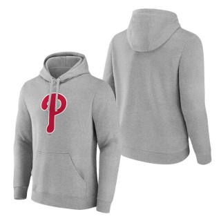 Men's Philadelphia Phillies Heather Gray Official Logo Fitted Pullover Hoodie