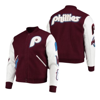 Men's Philadelphia Phillies Burgundy White Varsity Logo Full-Zip Jacket