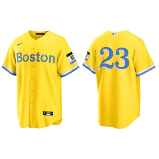 Men's Red Sox Travis Shaw Gold Light Blue 2021 City Connect Replica Jersey