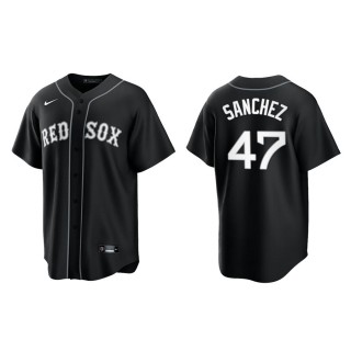 Men's Red Sox Yolmer Sanchez Black White Replica Official Jersey