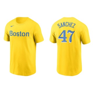 Men's Red Sox Yolmer Sanchez Gold 2021 City Connect Wordmark T-Shirt