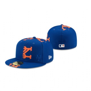 Mets Royal Pieced Logo 59Fifty Fitted Hat