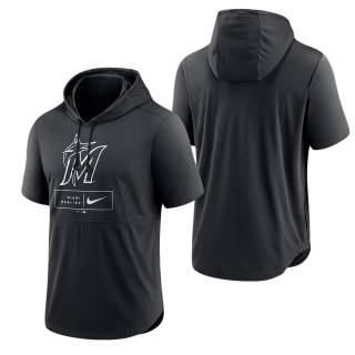 Men's Miami Marlins Black Logo Lockup Performance Short-Sleeved Pullover Hoodie