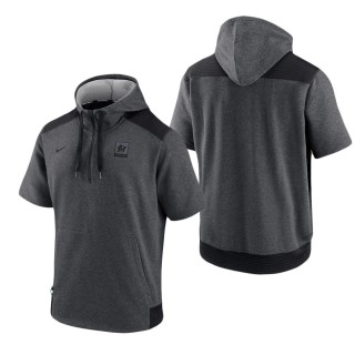 Men's Miami Marlins Charcoal Black Authentic Collection Dry Flux Performance Quarter-Zip Short Sleeve Hoodie