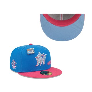 Miami Marlins Blue Pink MLB x Big League Chew Curveball Cotton Candy Flavor Pack 59FIFTY Fitted Hat