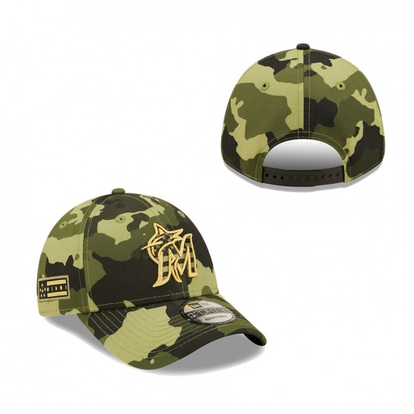 Miami Marlins New Era Camo 2022 Armed Forces Day 9FORTY Snapback Adjustable Hat