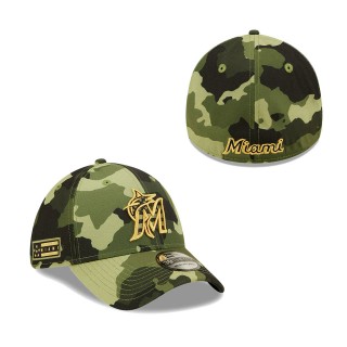 Miami Marlins New Era Camo 2022 Armed Forces Day 39THIRTY Flex Hat
