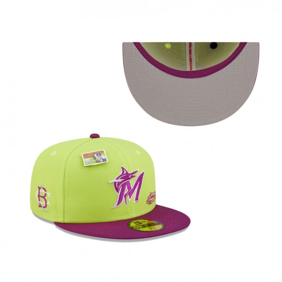 Miami Marlins Green Purple MLB x Big League Chew Swingin' Sour Apple Flavor Pack 59FIFTY Fitted Hat