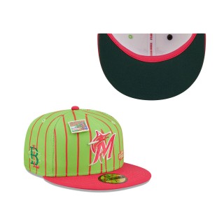 Miami Marlins Pink Green MLB x Big League Chew Wild Pitch Watermelon Flavor Pack 59FIFTY Fitted Hat