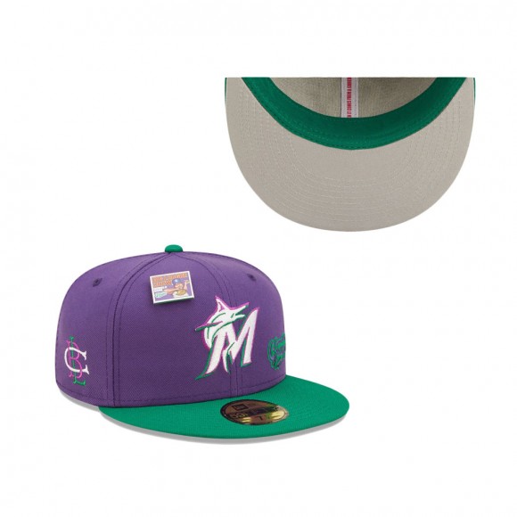 Miami Marlins Purple Green MLB x Big League Chew Ground Ball Grape Flavor Pack 59FIFTY Fitted Hat