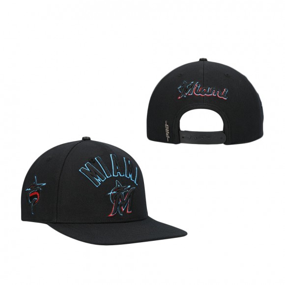 Miami Marlins Pro Standard Black Stacked Logo Snapback Hat