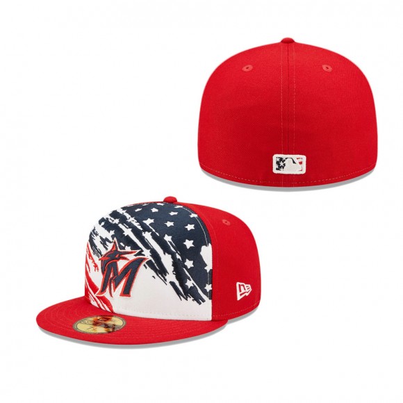 Men's Miami Marlins Red 2022 4th of July Independence Day On-Field 59FIFTY Fitted Hat