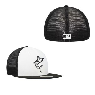Miami Marlins White Black 2023 On-Field Batting Practice 59FIFTY Fitted Hat