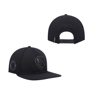 Men's Milwaukee Brewers Black Triple Black Wool Snapback Hat