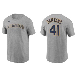 Milwaukee Brewers Carlos Santana Gray Name Number T-Shirt