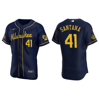 Milwaukee Brewers Carlos Santana Navy Authentic Alternate Jersey