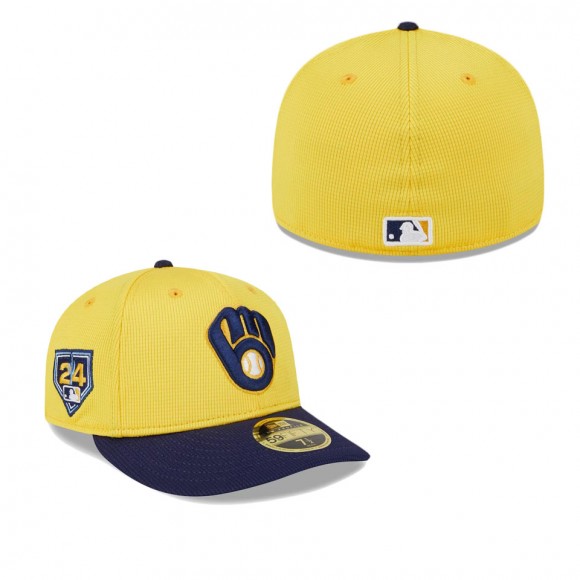 Milwaukee Brewers Gold Navy 2024 Spring Training Low Profile 59FIFTY Fitted Hat