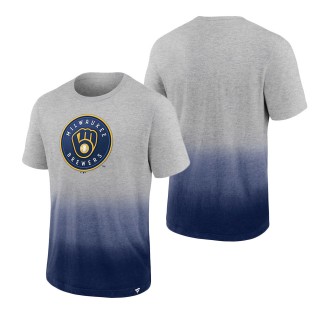 Men's Milwaukee Brewers Heathered Gray Heathered Navy Iconic Team Ombre Dip-Dye T-Shirt