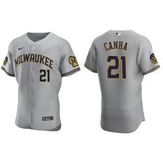 Milwaukee Brewers Mark Canha Gray Authentic Road Jersey