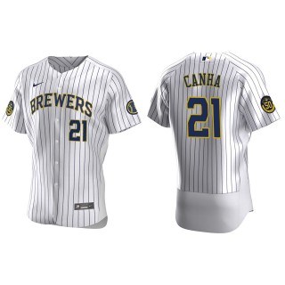 Milwaukee Brewers Mark Canha White Authentic Home Jersey