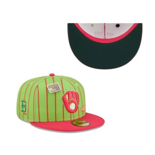 Milwaukee Brewers Pink Green MLB x Big League Chew Wild Pitch Watermelon Flavor Pack 59FIFTY Fitted Hat