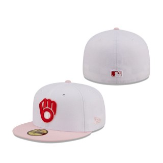 Milwaukee Brewers Scarlet Undervisor 59FIFTY Fitted Hat White Pink