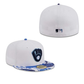 Milwaukee Brewers White Blue Flamingo 59FIFTY Fitted Hat