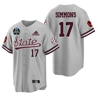 Mississippi State Stone Simmons Gray 2021 College World Series Champions College Baseball Jersey