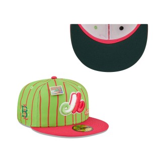 Montreal Expos Pink Green MLB x Big League Chew Wild Pitch Watermelon Flavor Pack 59FIFTY Fitted Hat