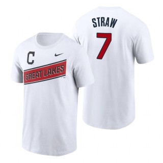 Myles Straw Indians 2021 Little League Classic White T-Shirt