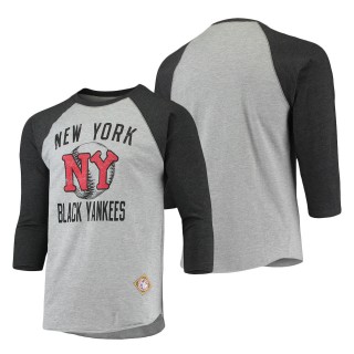 Men's New York Black Yankees Stitches Heathered Gray Black Negro League Wordmark Raglan 3-4-Sleeve T-Shirt