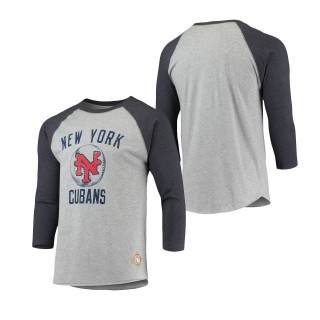 New York Cubans Stitches Negro League Wordmark Raglan 3-4-Sleeve T-Shirt Heathered Gray Navy