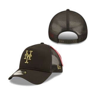 New York Mets x Alpha Industries A-Frame 9FORTY Trucker Snapback Hat Black
