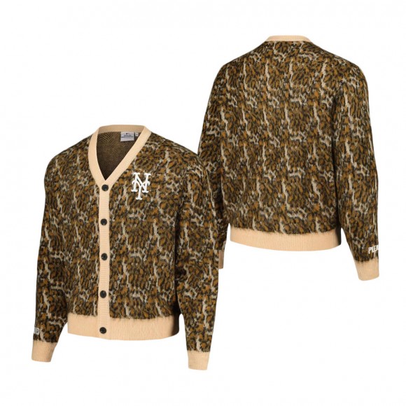 New York Mets Brown Cheetah Cardigan Button-Up Sweater