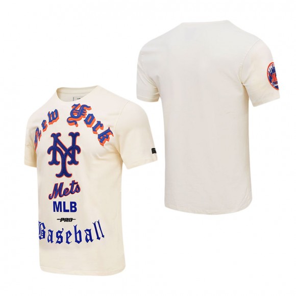 Men's New York Mets Cream Cooperstown Collection Old English T-Shirt