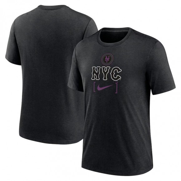 New York Mets Heather Black 2024 City Connect Tri-Blend T-Shirt