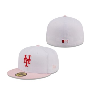 New York Mets Scarlet Undervisor 59FIFTY Fitted Hat White Pink
