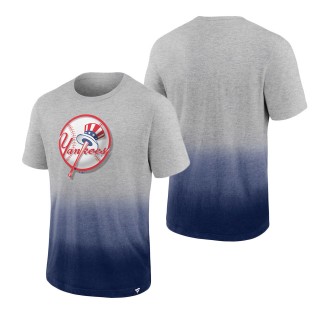 Men's New York Yankees Heathered Gray Heathered Navy Iconic Team Ombre Dip-Dye T-Shirt
