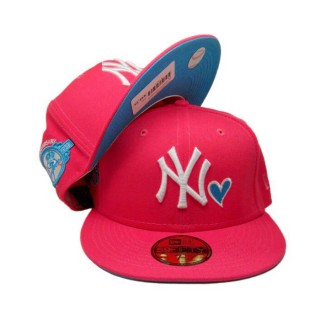 New York Yankees Hot Pink Blue Heart 100th Anniversary 59FIFTY Fitted Hat