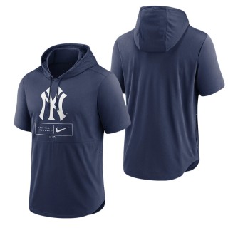 Men's New York Yankees Navy Logo Lockup Performance Short-Sleeved Pullover Hoodie