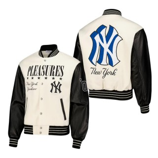 New York Yankees PLEASURES White Full-Snap Varsity Jacket