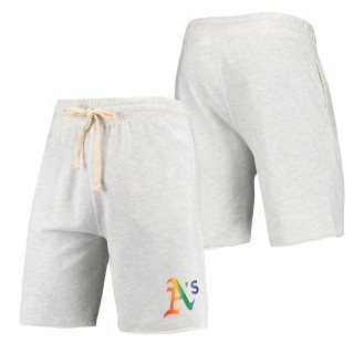 Men's Oakland Athletics Concepts Sport Oatmeal Mainstream Logo Terry Tri-Blend Shorts