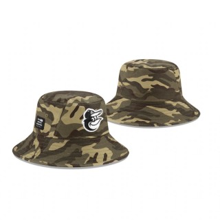 Baltimore Orioles Camo 2021 Armed Forces Day Bucket Hat