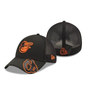 Orioles Black Pop Visor Mesh Back 39THIRTY Hat