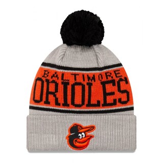 Baltimore Orioles Gray Stripe Cuffed Knit Hat with Pom