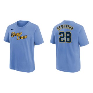 Pedro Severino Youth Brewers Powder Blue 2022 City Connect Name & Number T-Shirt