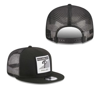Philadelphia Phillies Black Scratch Squared Trucker 9FIFTY Snapback Hat
